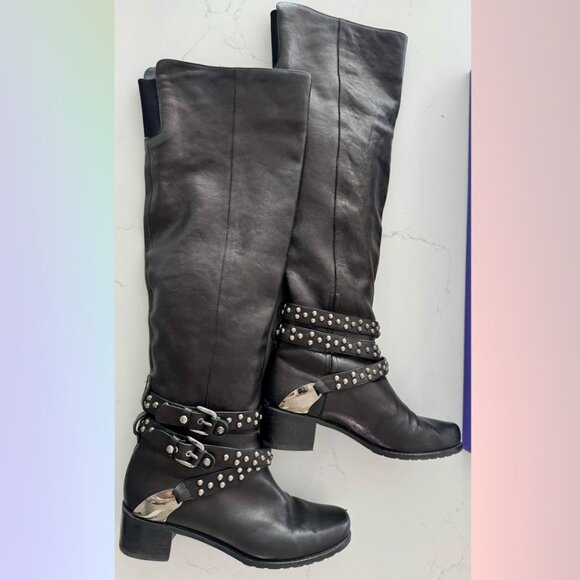 Stuart Weitzman “Yeeha” Tall Black Leather Boots – Size 7 - Picture 1 of 10